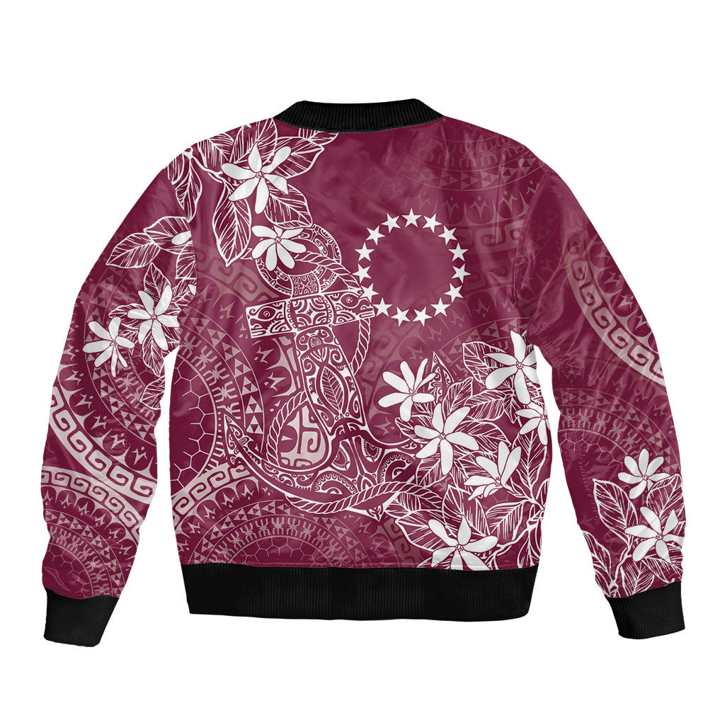 Maroon Kuki Airani Tapakau Bomber Jacket Tribal Anchor Mix Tiare