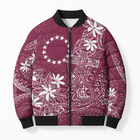 Maroon Kuki Airani Tapakau Bomber Puffer Jacket Tribal Anchor Mix Tiare