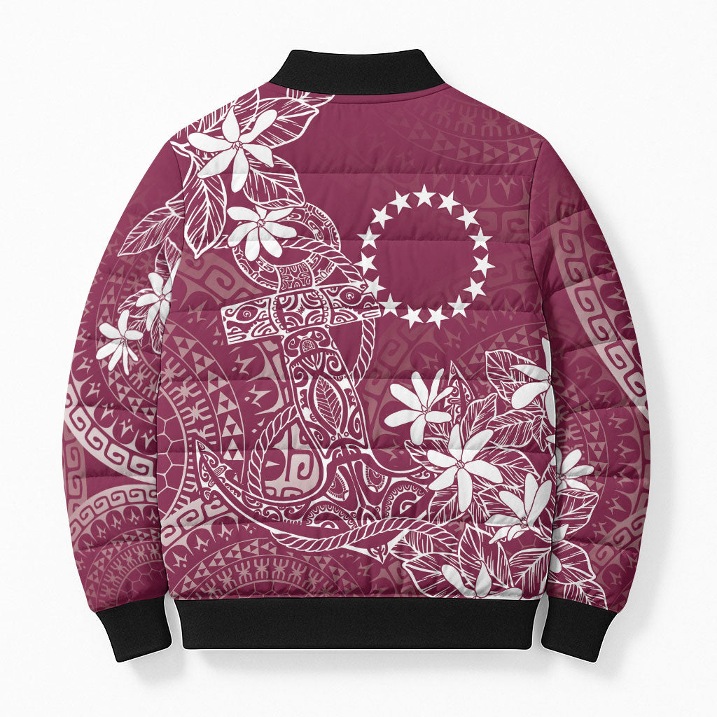 Maroon Kuki Airani Tapakau Bomber Puffer Jacket Tribal Anchor Mix Tiare