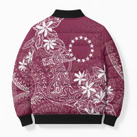 Maroon Kuki Airani Tapakau Bomber Puffer Jacket Tribal Anchor Mix Tiare