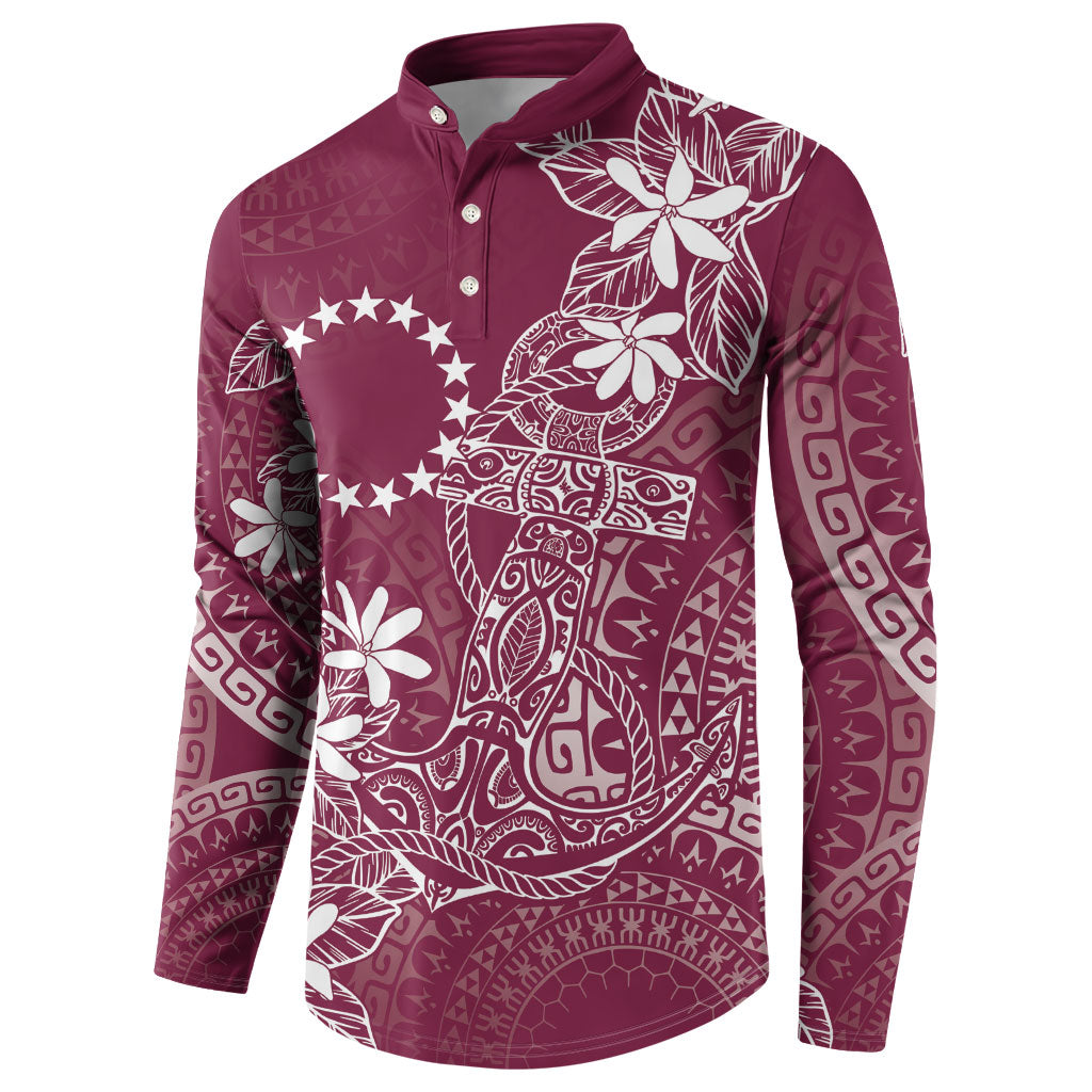 Maroon Kuki Airani Tapakau Button Sweatshirt Tribal Anchor Mix Tiare