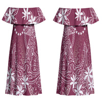 Maroon Kuki Airani Tapakau Couples Matching Off Shoulder Maxi Dress and Hawaiian Shirt Tribal Anchor Mix Tiare LT7 - Polynesian Pride