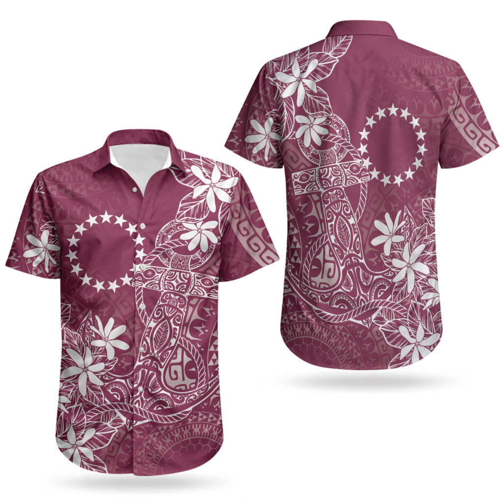Maroon Kuki Airani Tapakau Couples Matching Off Shoulder Short Dress and Hawaiian Shirt Tribal Anchor Mix Tiare LT7 - Polynesian Pride