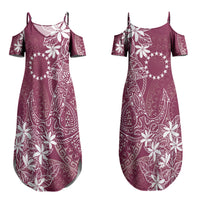 Maroon Kuki Airani Tapakau Couples Matching Summer Maxi Dress and Long Sleeve Button Shirt Tribal Anchor Mix Tiare LT7 - Polynesian Pride