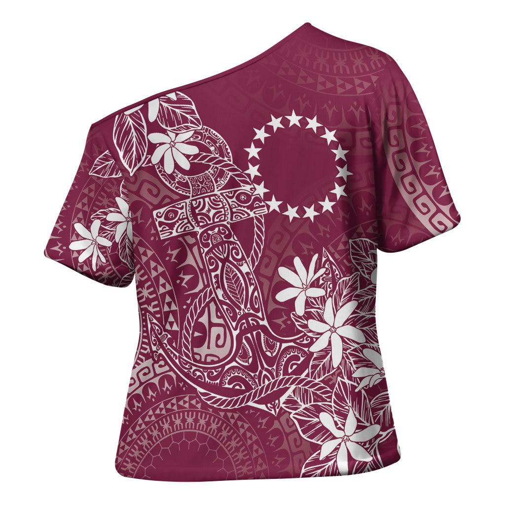 Maroon Kuki Airani Tapakau Cross Shoulder Shirt Tribal Anchor Mix Tiare