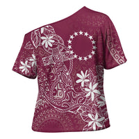 Maroon Kuki Airani Tapakau Cross Shoulder Shirt Tribal Anchor Mix Tiare