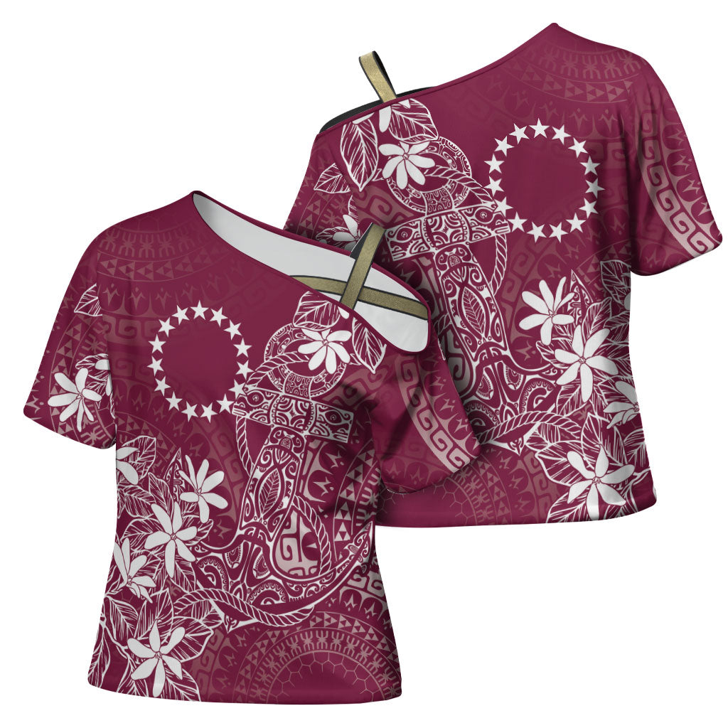 Maroon Kuki Airani Tapakau Cross Shoulder Shirt Tribal Anchor Mix Tiare