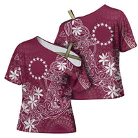 Maroon Kuki Airani Tapakau Cross Shoulder Shirt Tribal Anchor Mix Tiare
