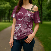 Maroon Kuki Airani Tapakau Cross Shoulder Shirt Tribal Anchor Mix Tiare