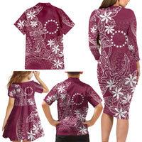 Maroon Kuki Airani Tapakau Family Matching Long Sleeve Bodycon Dress and Hawaiian Shirt Tribal Anchor Mix Tiare LT7 - Polynesian Pride