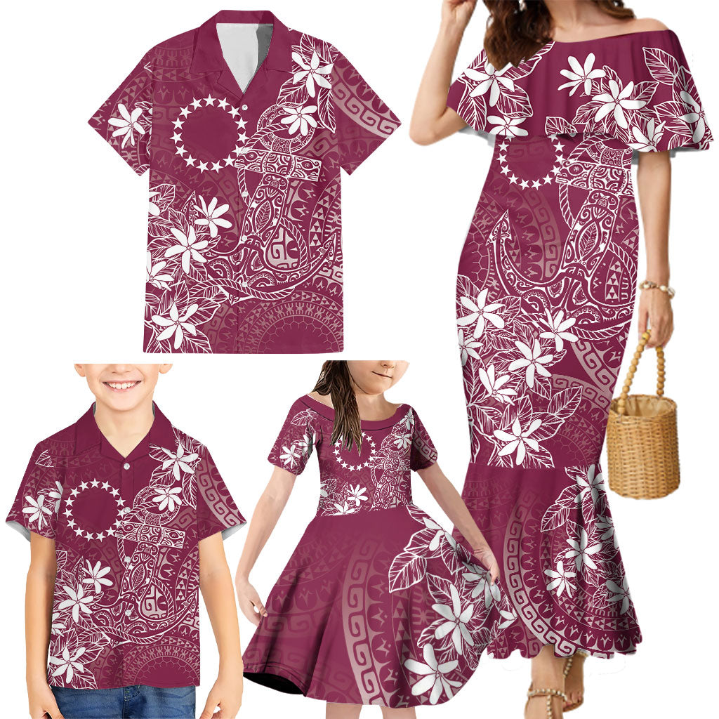 Maroon Kuki Airani Tapakau Family Matching Mermaid Dress and Hawaiian Shirt Tribal Anchor Mix Tiare LT7 - Polynesian Pride
