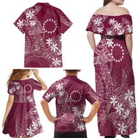 Maroon Kuki Airani Tapakau Family Matching Off Shoulder Maxi Dress and Hawaiian Shirt Tribal Anchor Mix Tiare LT7 - Polynesian Pride