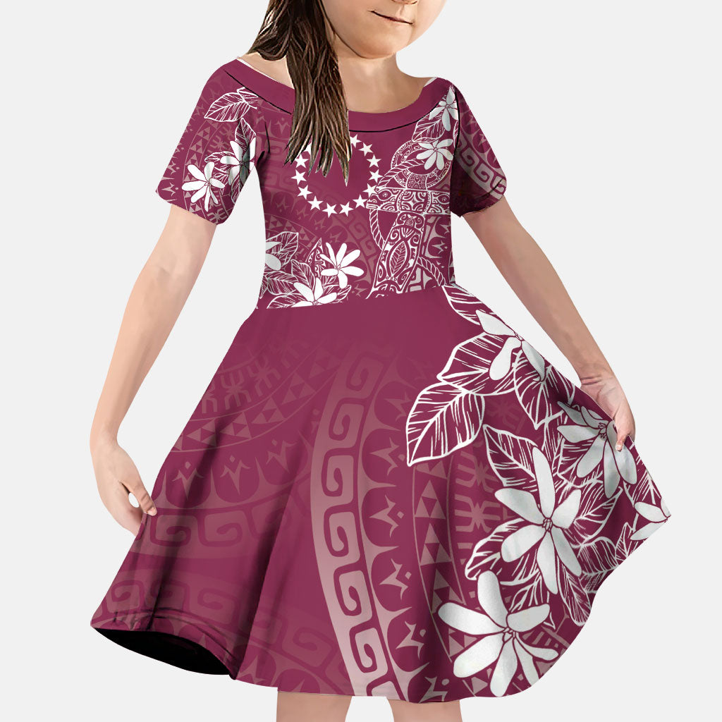 Maroon Kuki Airani Tapakau Family Matching Off Shoulder Short Dress and Hawaiian Shirt Tribal Anchor Mix Tiare LT7 Daughter's Dress Maroon - Polynesian Pride