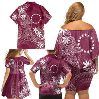 Maroon Kuki Airani Tapakau Family Matching Off Shoulder Short Dress and Hawaiian Shirt Tribal Anchor Mix Tiare LT7 - Polynesian Pride
