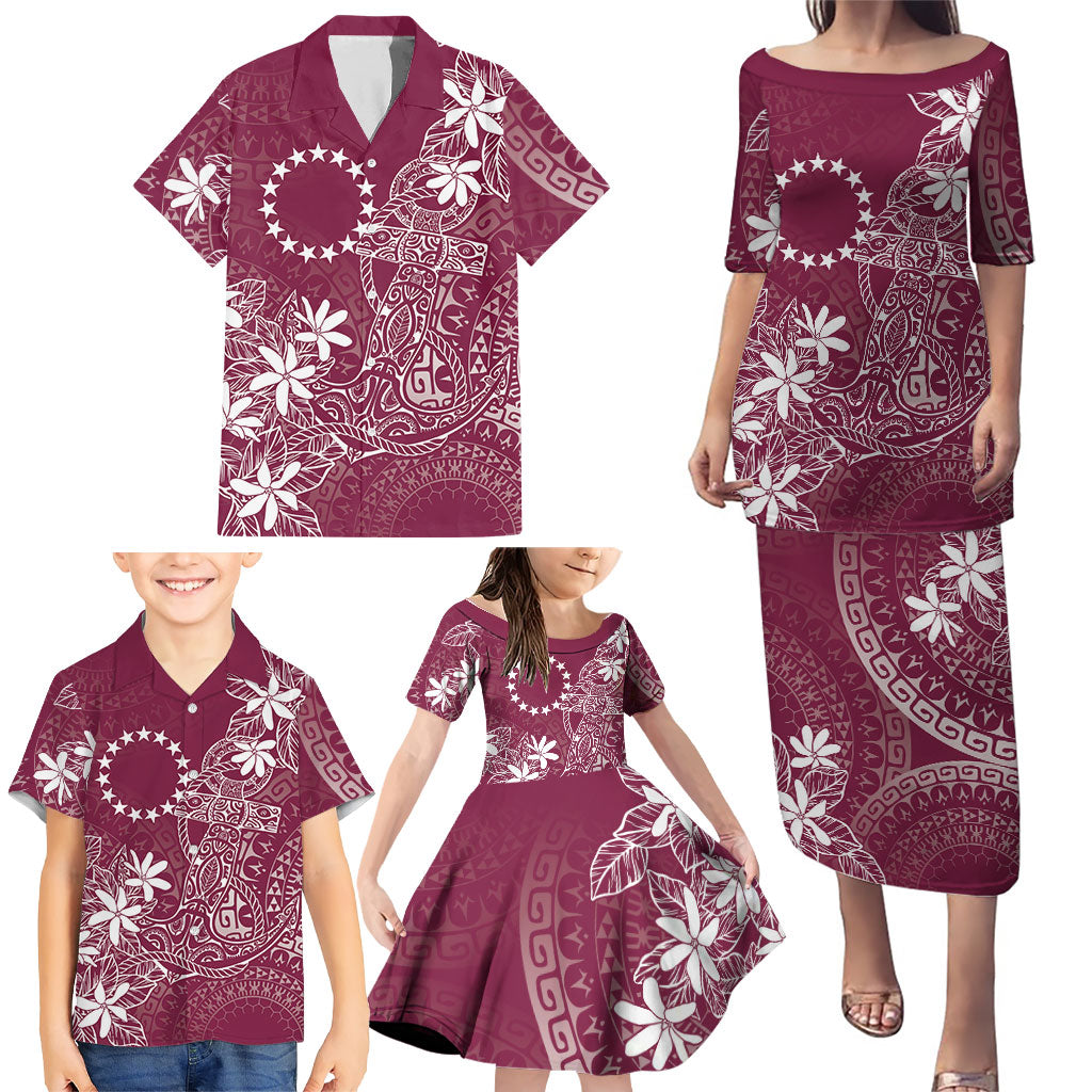 Maroon Kuki Airani Tapakau Family Matching Puletasi and Hawaiian Shirt Tribal Anchor Mix Tiare LT7 - Polynesian Pride