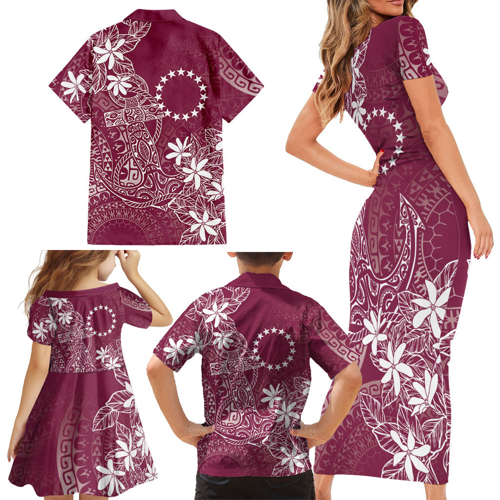 Maroon Kuki Airani Tapakau Family Matching Short Sleeve Bodycon Dress and Hawaiian Shirt Tribal Anchor Mix Tiare LT7 - Polynesian Pride