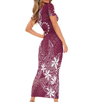 Maroon Kuki Airani Tapakau Family Matching Short Sleeve Bodycon Dress and Hawaiian Shirt Tribal Anchor Mix Tiare LT7 - Polynesian Pride