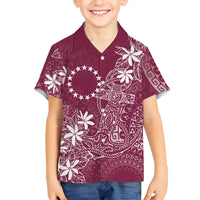 Maroon Kuki Airani Tapakau Family Matching Short Sleeve Bodycon Dress and Hawaiian Shirt Tribal Anchor Mix Tiare LT7 Son's Shirt Maroon - Polynesian Pride