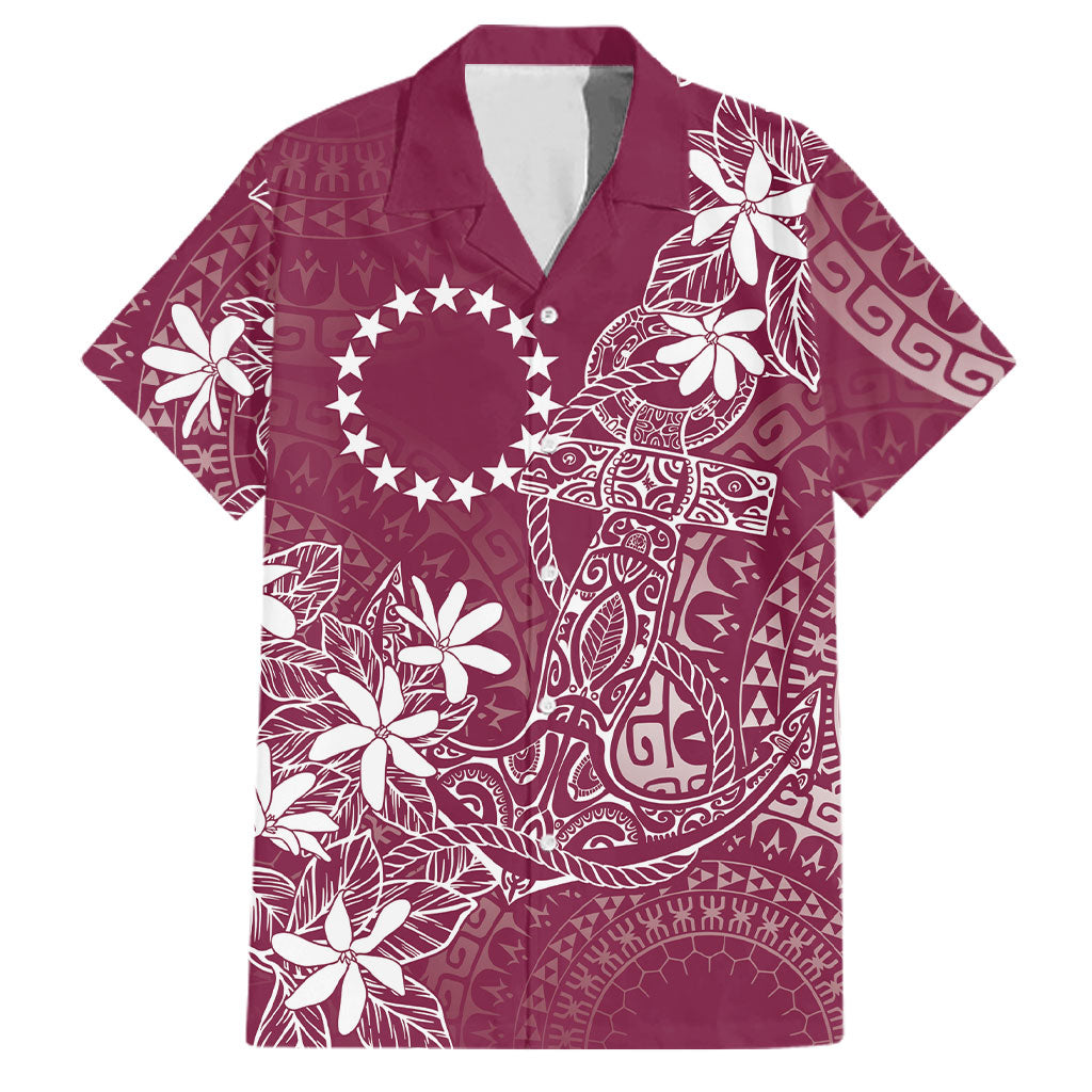 Maroon Kuki Airani Tapakau Family Matching Summer Maxi Dress and Hawaiian Shirt Tribal Anchor Mix Tiare LT7 Dad's Shirt - Short Sleeve Maroon - Polynesian Pride