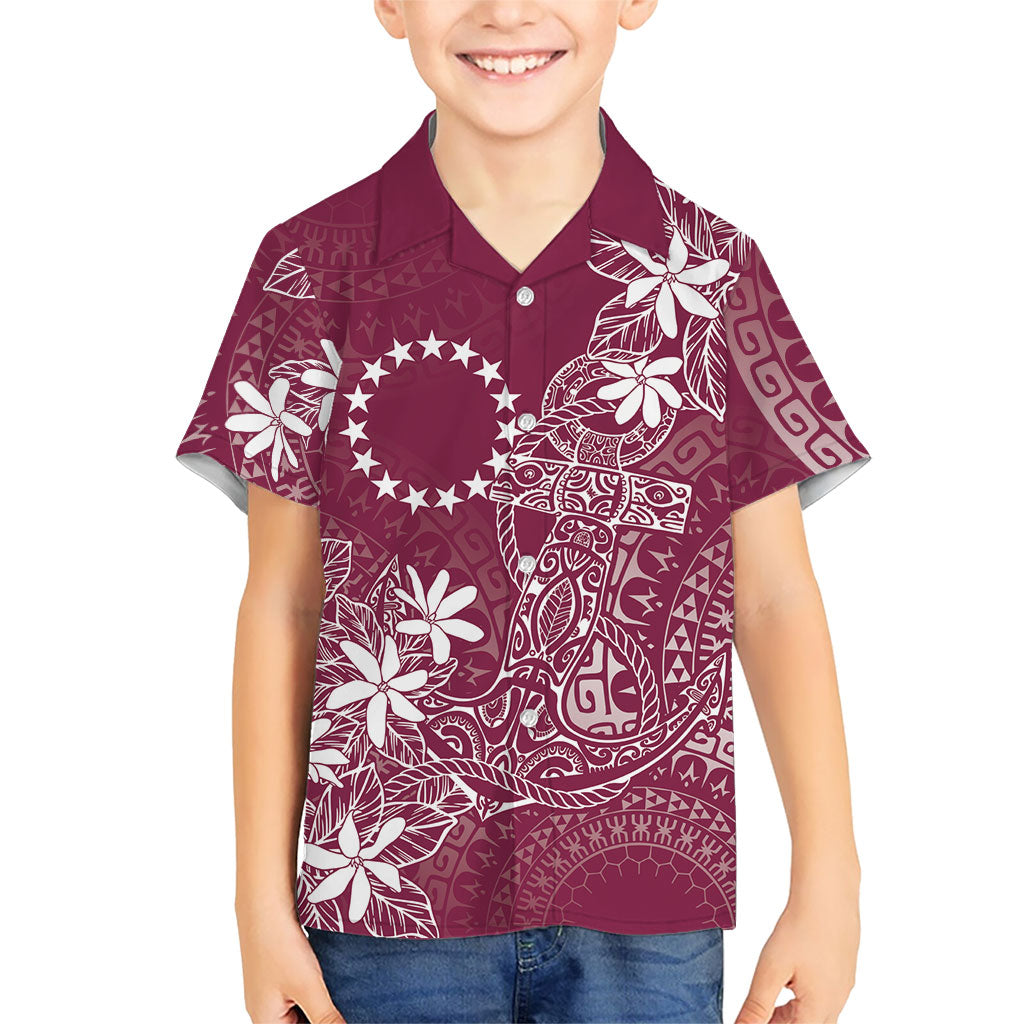 Maroon Kuki Airani Tapakau Family Matching Summer Maxi Dress and Hawaiian Shirt Tribal Anchor Mix Tiare LT7 Son's Shirt Maroon - Polynesian Pride
