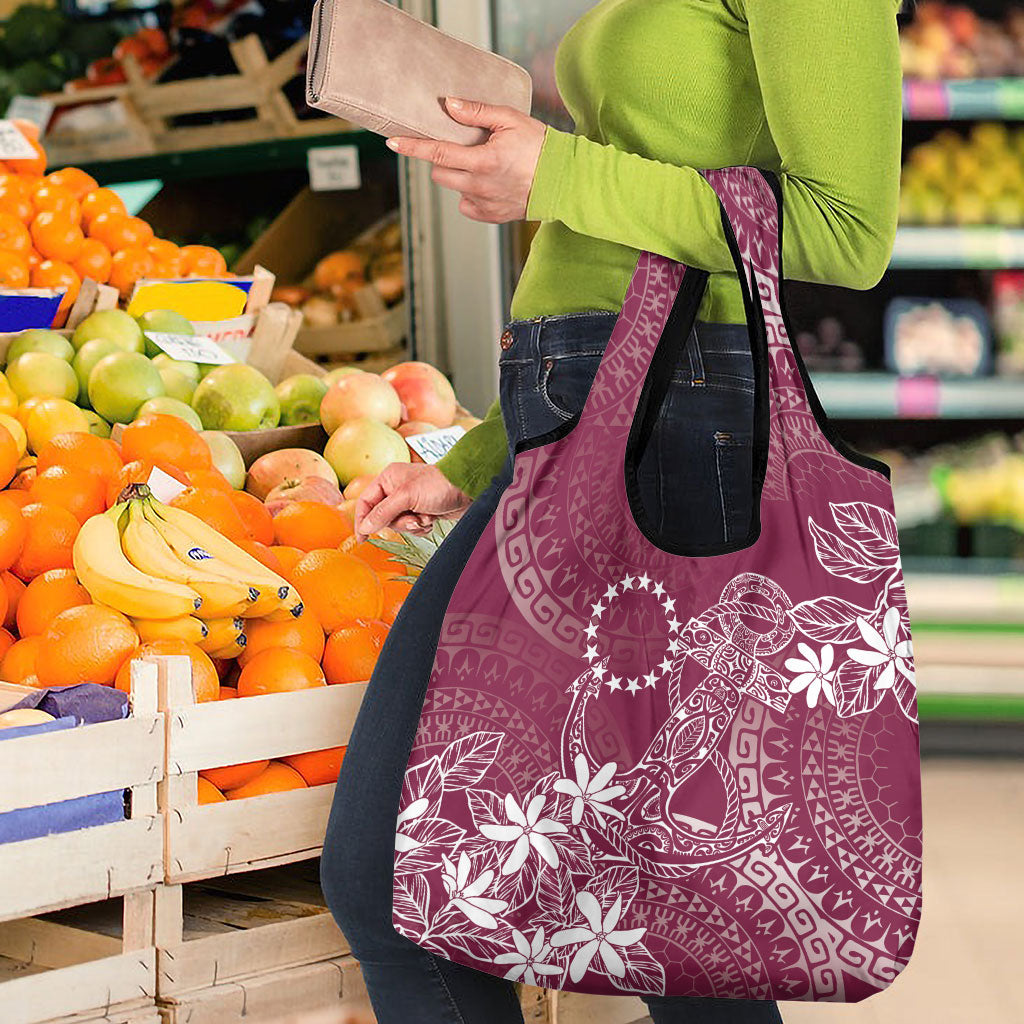 Maroon Kuki Airani Tapakau Grocery Bag Tribal Anchor Mix Tiare