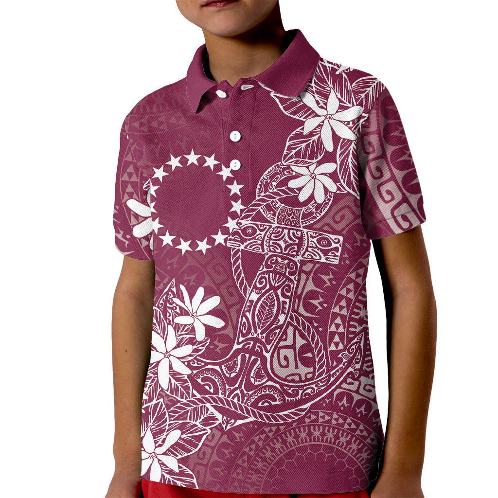 Maroon Kuki Airani Tapakau Kid Polo Shirt Tribal Anchor Mix Tiare