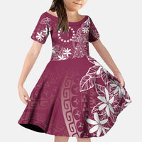 Maroon Kuki Airani Tapakau Kid Short Sleeve Dress Tribal Anchor Mix Tiare