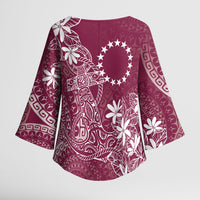 Maroon Kuki Airani Tapakau Kimono Sleeve Blouse Tribal Anchor Mix Tiare