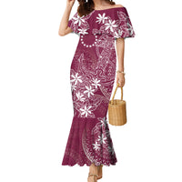 Maroon Kuki Airani Tapakau Mermaid Dress Tribal Anchor Mix Tiare