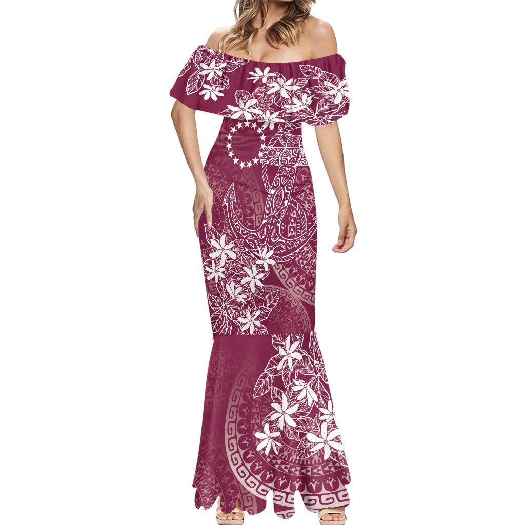 Maroon Kuki Airani Tapakau Mermaid Dress Tribal Anchor Mix Tiare