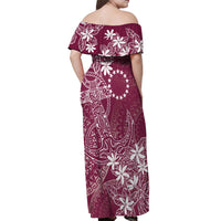 Maroon Kuki Airani Tapakau Off Shoulder Maxi Dress Tribal Anchor Mix Tiare
