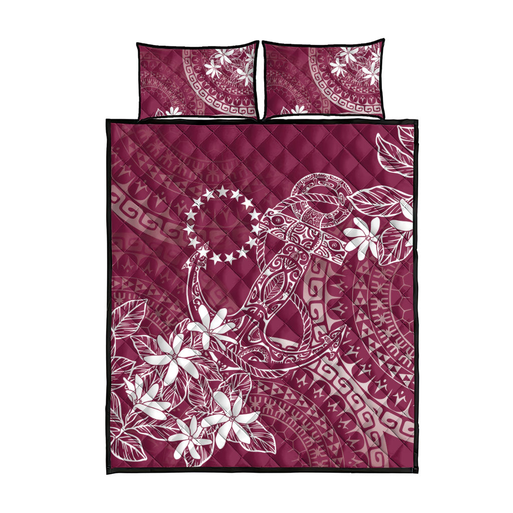 Maroon Kuki Airani Tapakau Quilt Bed Set Tribal Anchor Mix Tiare