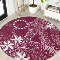 Maroon Kuki Airani Tapakau Round Carpet Tribal Anchor Mix Tiare