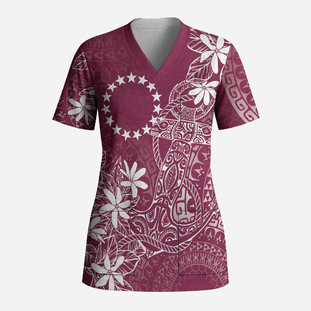 Maroon Kuki Airani Tapakau Scrub Top Tribal Anchor Mix Tiare