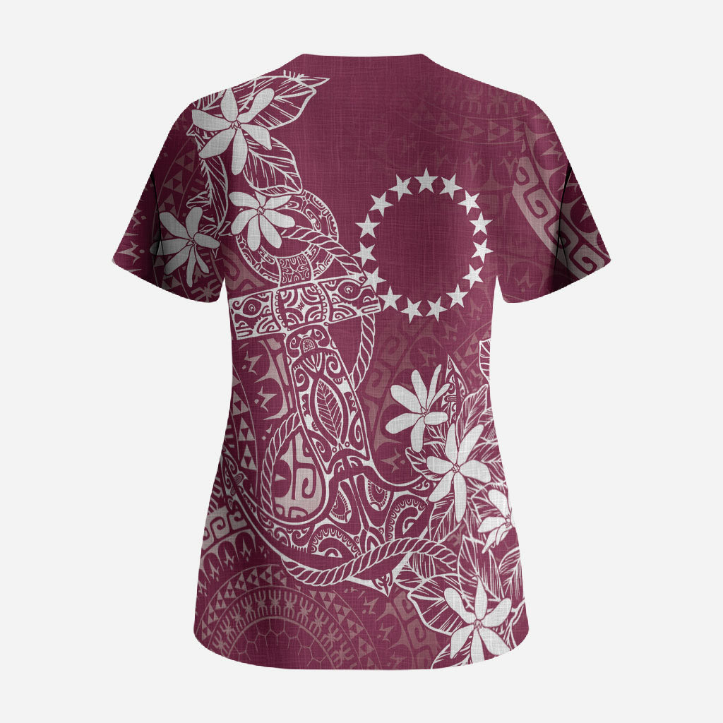 Maroon Kuki Airani Tapakau Scrub Top Tribal Anchor Mix Tiare