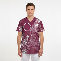 Maroon Kuki Airani Tapakau Scrub Top Tribal Anchor Mix Tiare
