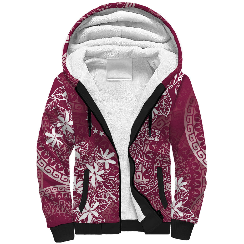 Maroon Kuki Airani Tapakau Sherpa Hoodie Tribal Anchor Mix Tiare