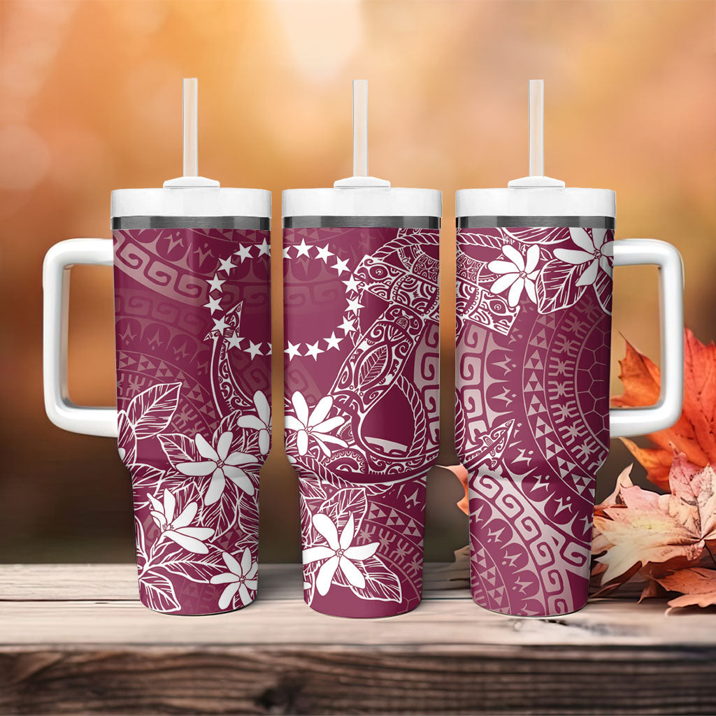 Maroon Kuki Airani Tapakau Tumbler With Handle Tribal Anchor Mix Tiare