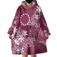 Maroon Kuki Airani Tapakau Wearable Blanket Hoodie Tribal Anchor Mix Tiare