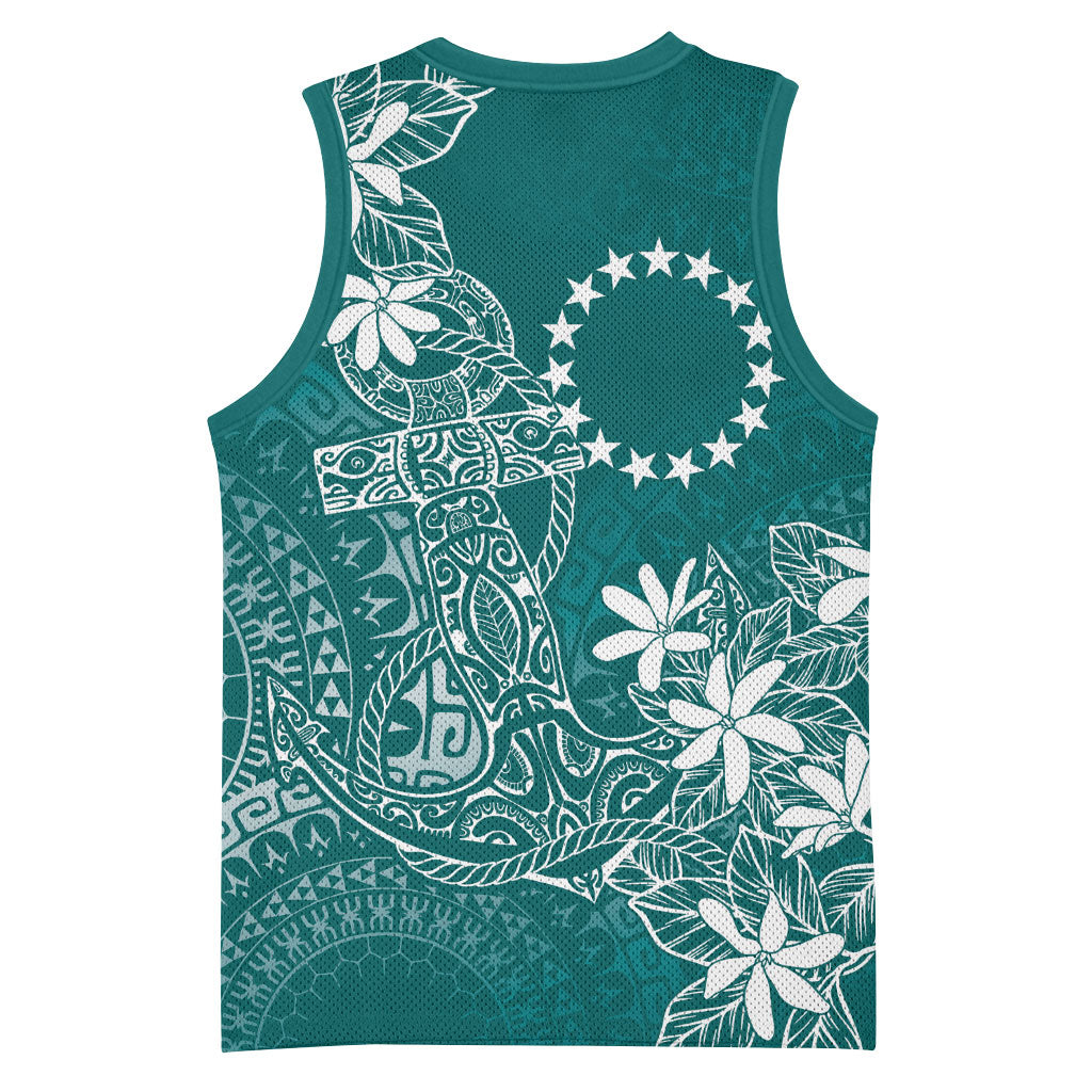 Teal Kuki Airani Tapakau Basketball Jersey Tribal Anchor Mix Tiare