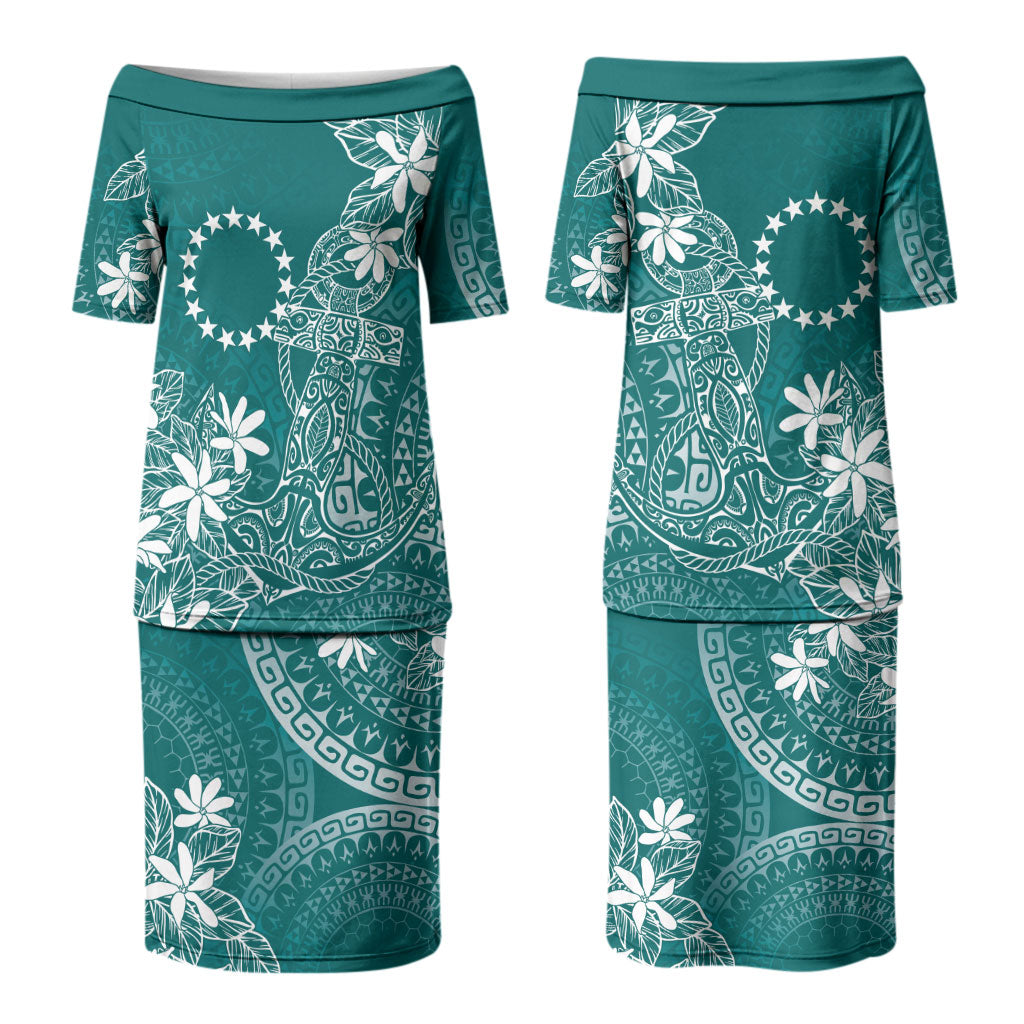Teal Kuki Airani Tapakau Couples Matching Puletasi and Hawaiian Shirt Tribal Anchor Mix Tiare LT7 - Polynesian Pride