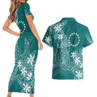 Teal Kuki Airani Tapakau Couples Matching Short Sleeve Bodycon Dress and Hawaiian Shirt Tribal Anchor Mix Tiare LT7 - Polynesian Pride