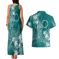 Teal Kuki Airani Tapakau Couples Matching Tank Maxi Dress and Hawaiian Shirt Tribal Anchor Mix Tiare LT7 - Polynesian Pride