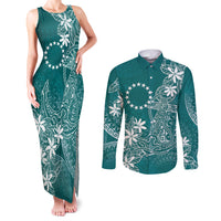 Teal Kuki Airani Tapakau Couples Matching Tank Maxi Dress and Long Sleeve Button Shirt Tribal Anchor Mix Tiare LT7 Teal - Polynesian Pride