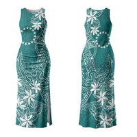 Teal Kuki Airani Tapakau Couples Matching Tank Maxi Dress and Long Sleeve Button Shirt Tribal Anchor Mix Tiare LT7 - Polynesian Pride