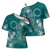 Teal Kuki Airani Tapakau Cross Shoulder Shirt Tribal Anchor Mix Tiare