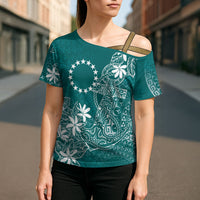 Teal Kuki Airani Tapakau Cross Shoulder Shirt Tribal Anchor Mix Tiare