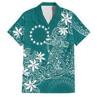 Teal Kuki Airani Tapakau Family Matching Long Sleeve Bodycon Dress and Hawaiian Shirt Tribal Anchor Mix Tiare LT7 Dad's Shirt - Short Sleeve Teal - Polynesian Pride