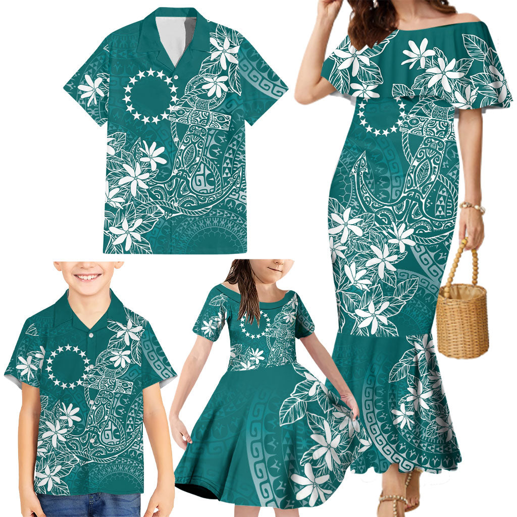 Teal Kuki Airani Tapakau Family Matching Mermaid Dress and Hawaiian Shirt Tribal Anchor Mix Tiare LT7 - Polynesian Pride
