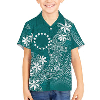 Teal Kuki Airani Tapakau Family Matching Off The Shoulder Long Sleeve Dress and Hawaiian Shirt Tribal Anchor Mix Tiare LT7 Son's Shirt Teal - Polynesian Pride